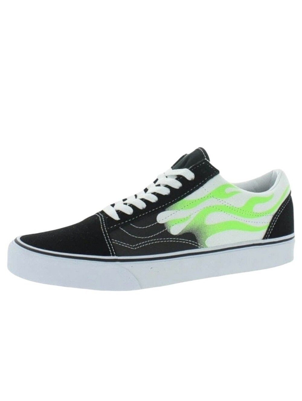Vans Black White Canvas Neon Green Flames Suede Old Skool Shoes Women's Size 8